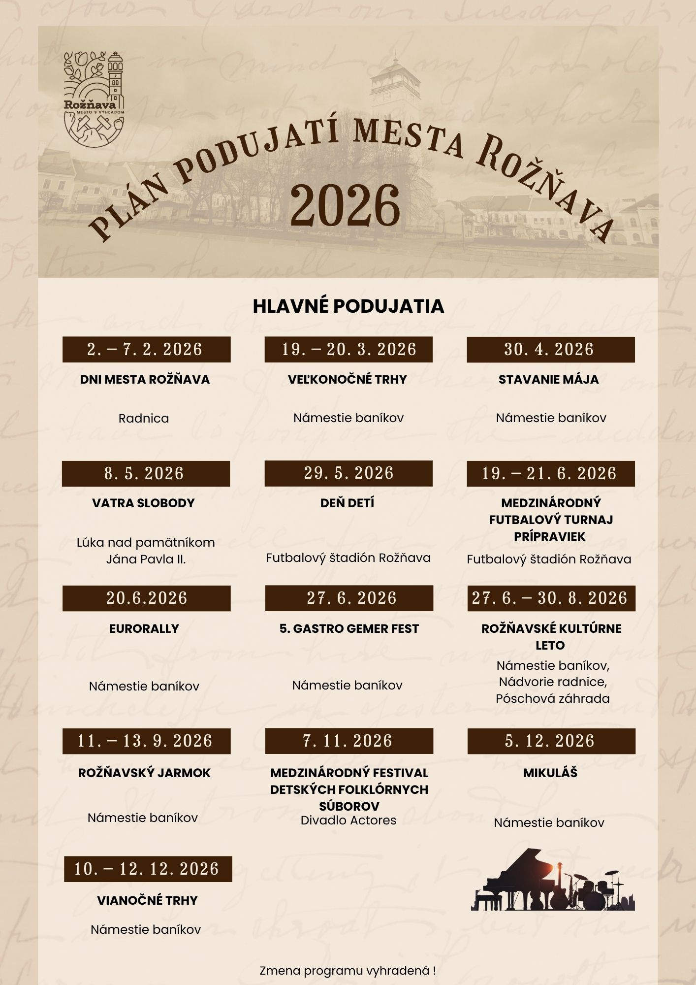 plán podujatí na rok 2026